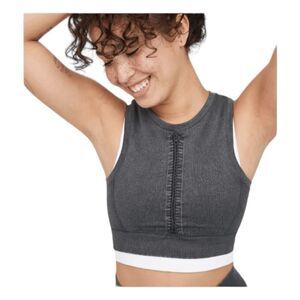 Aerie Offline Seamless Macrame Longline Sports Bra Grey Shadow Knit Front Zip XS